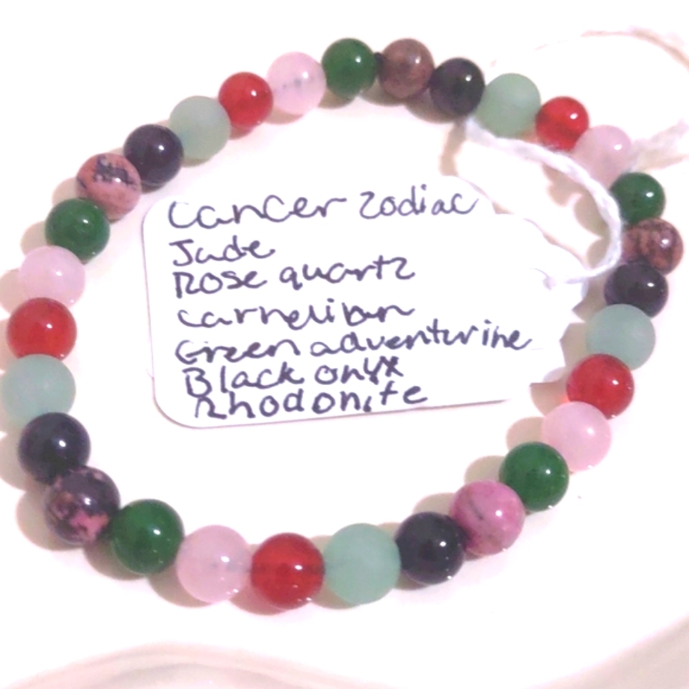 HAND CRAFTED ZODIAC SIGN CANCER CRYSTAL BRACELET 6MM 7INCH - Picture 3 of 3